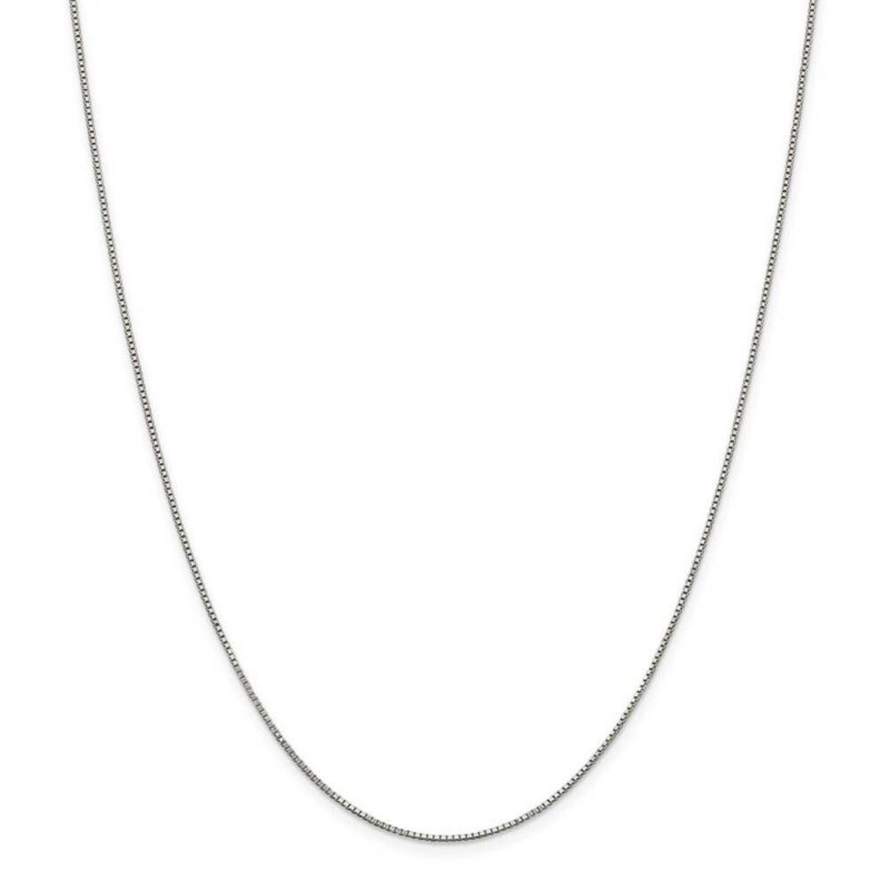 0.9mm Rhodium Plated Sterling Silver Solid Box Chain Necklace, 20 Inch